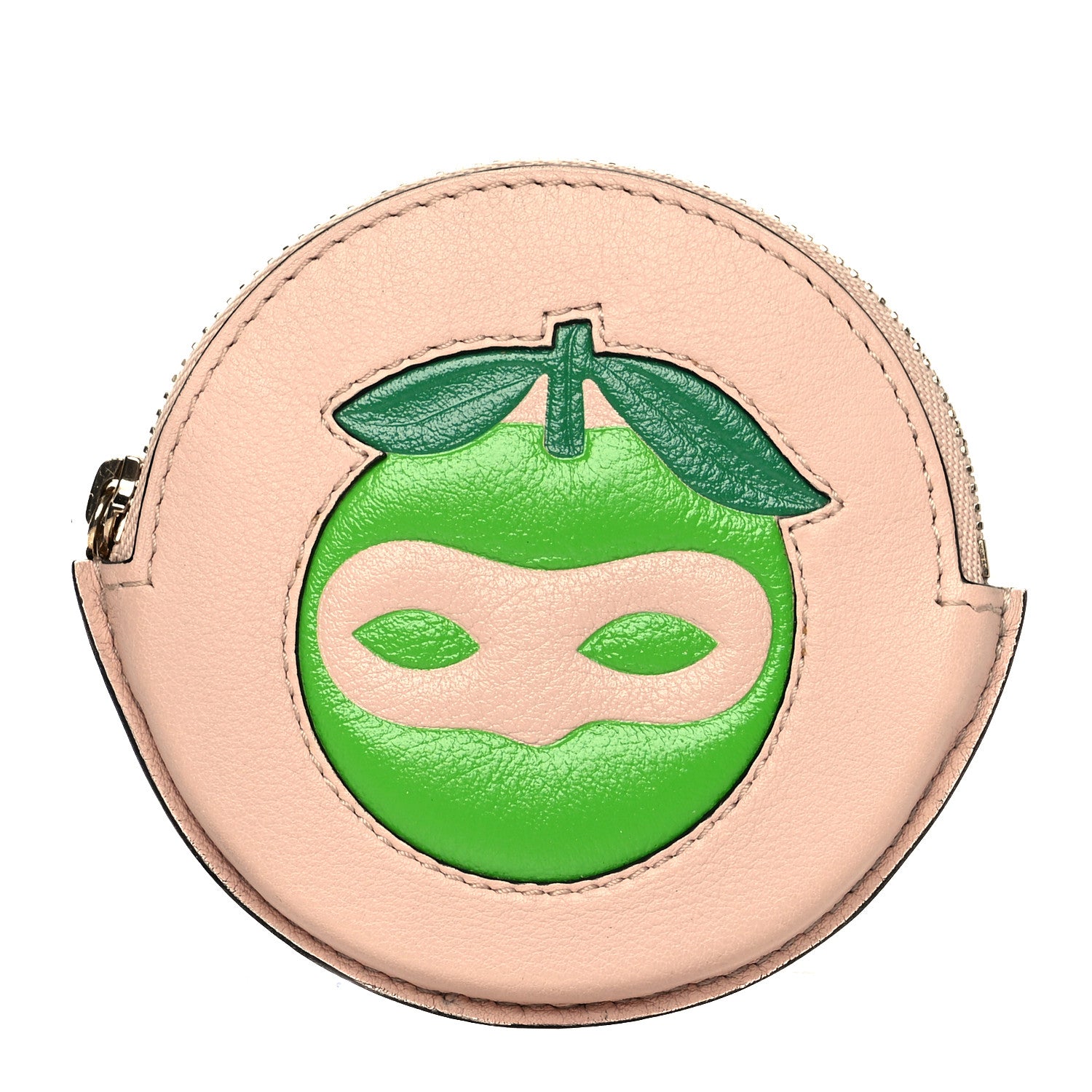 Delvaux Grained Calfskin Visite Masquée Round Coin Purse Nude 1 of 7