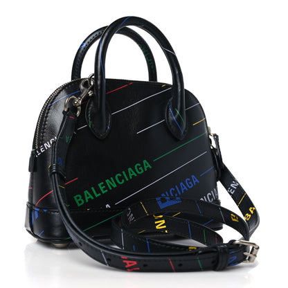 Balenciaga Calfskin Logo Print XXS Ville Top Handle Bag Black Multicolor 3 of 8