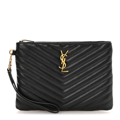 Saint Laurent Calfskin Matelasse Chevron Monogram A5 Wristlet Black 1 of 8