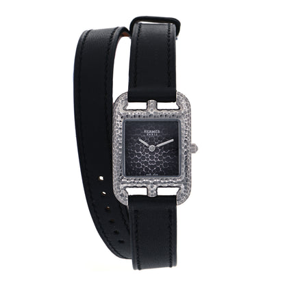 Hermes Stainless Steel Barenia 23mm Cape Cod Martelee Double Tour Quartz Watch Noir 1 of 5