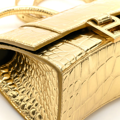 Balenciaga Metallic Calfskin Crocodile Embossed Hourglass Top Handle Bag XS Gold 13 of 16
