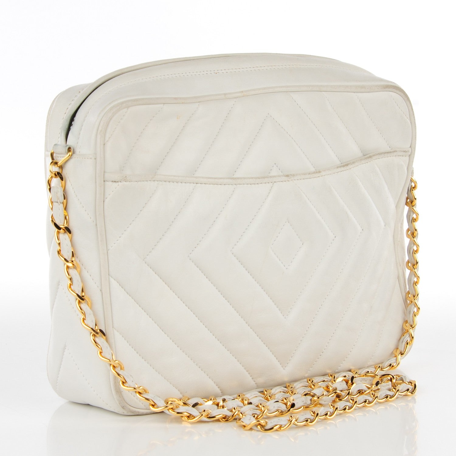Chanel Lambskin Chevron Medium Tassel Camera Case White 3 of 14