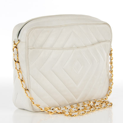 Chanel Lambskin Chevron Medium Tassel Camera Case White 3 of 14