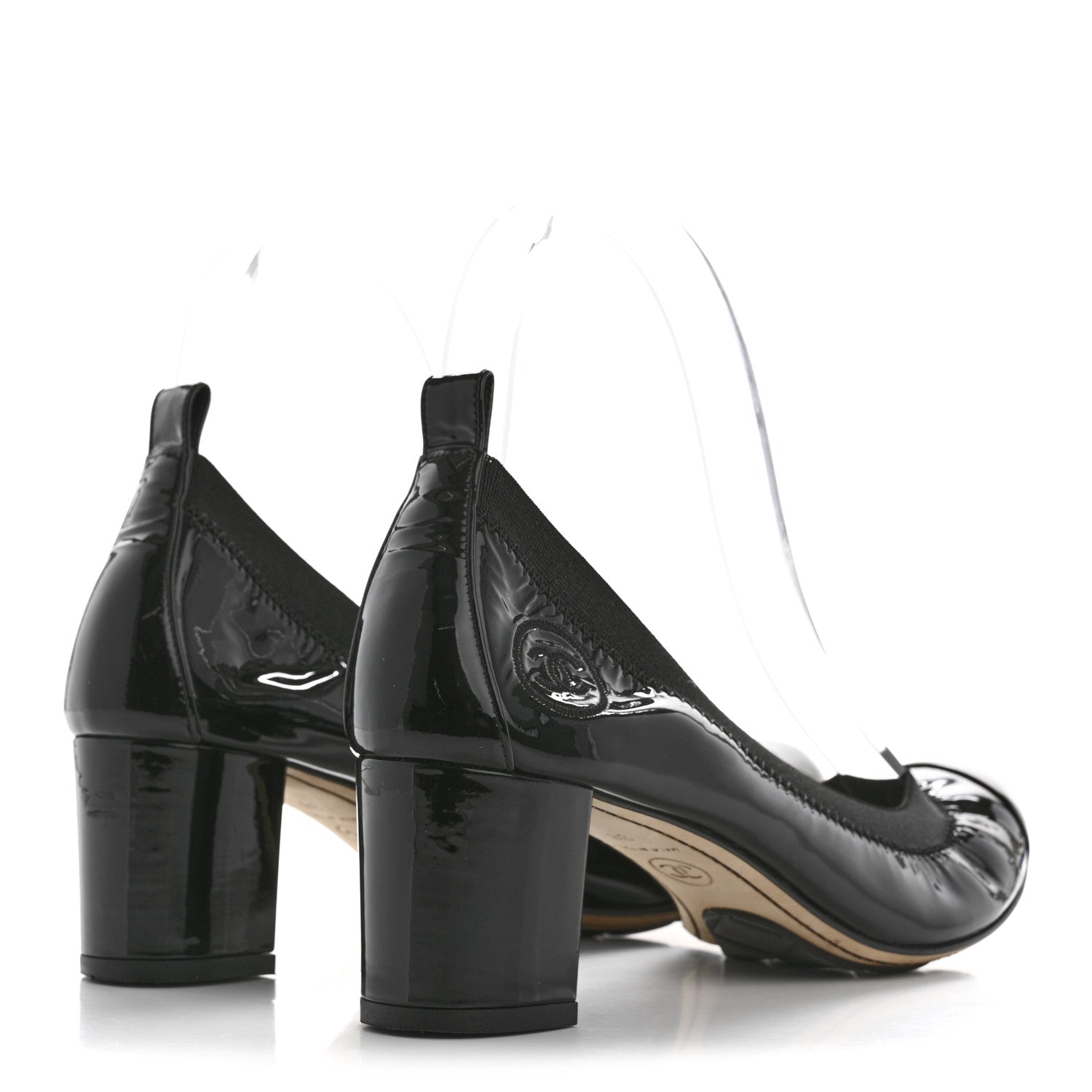 Chanel Patent CC Elastic Stretch Pumps 38 Black 4 of 10