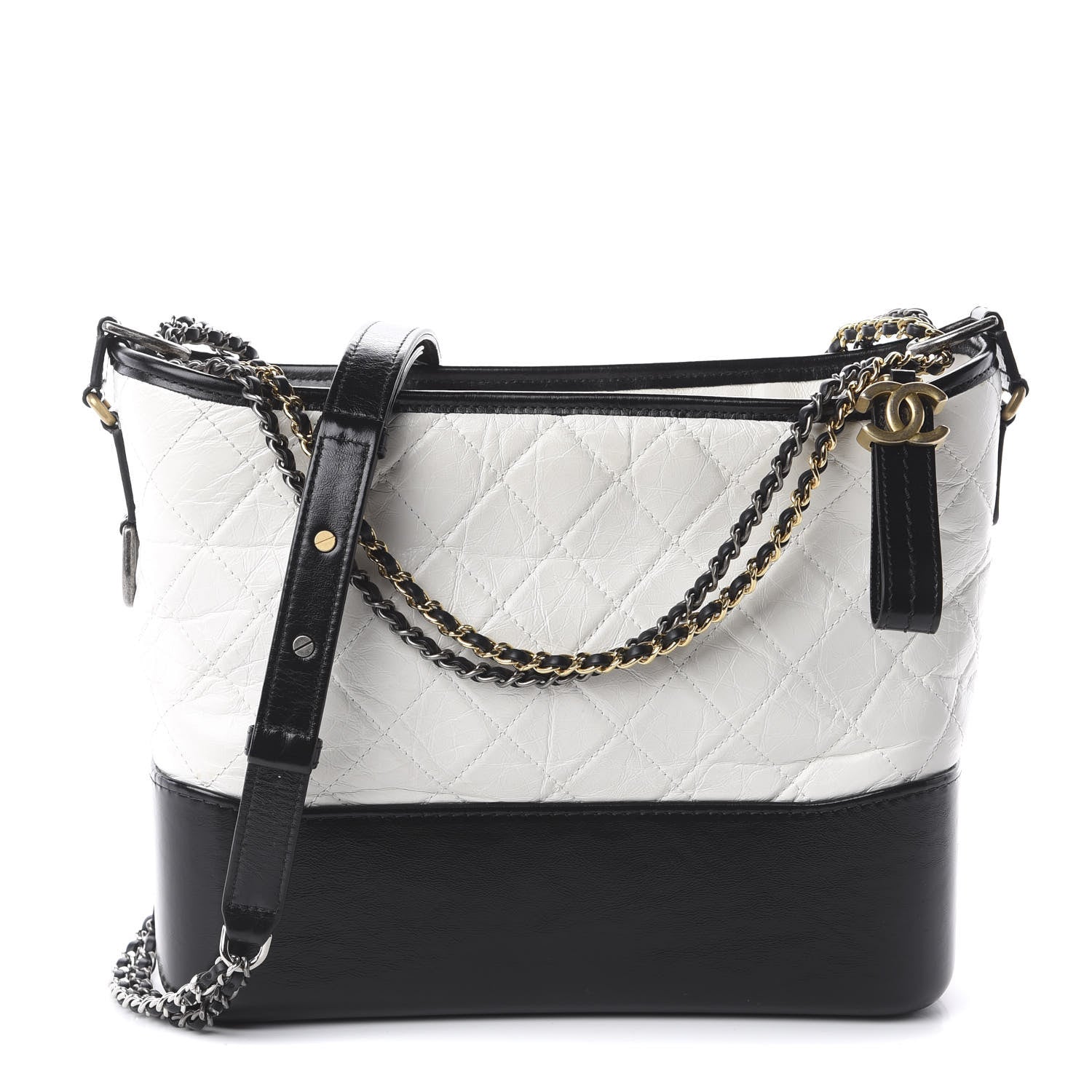Chanel Aged Calfskin Quilted Medium Gabrielle Hobo Black White 2 of 16