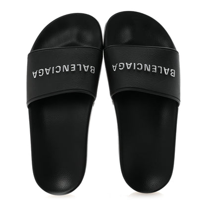 Balenciaga Rubber Logo Pool Slide Sandals 37 Black 3 of 16