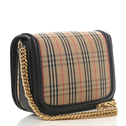 Burberry Smooth Calfskin 1983 Knight Check Link Shoulder Bag Black 3 of 15