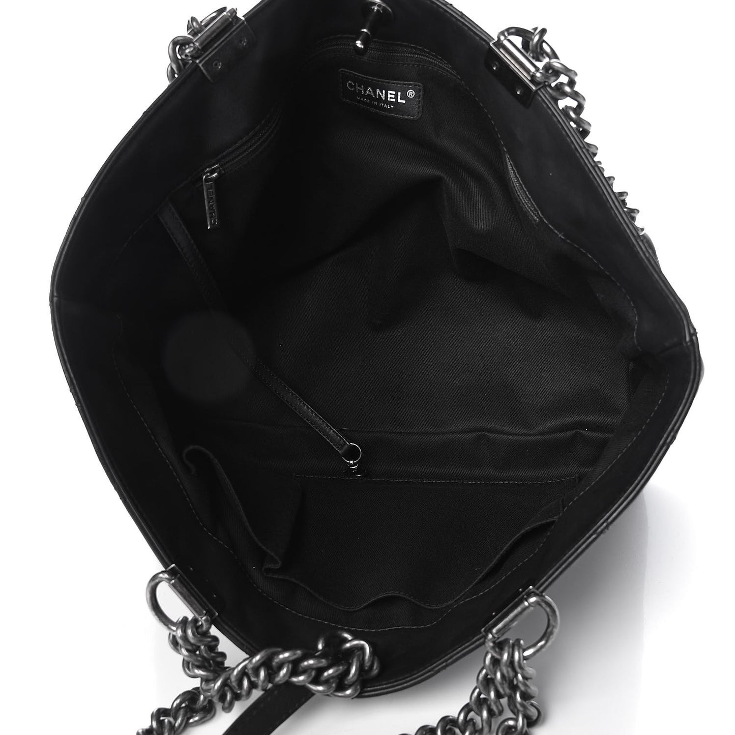 Calfskin Quilted Small Shopping In Chains Tote Black