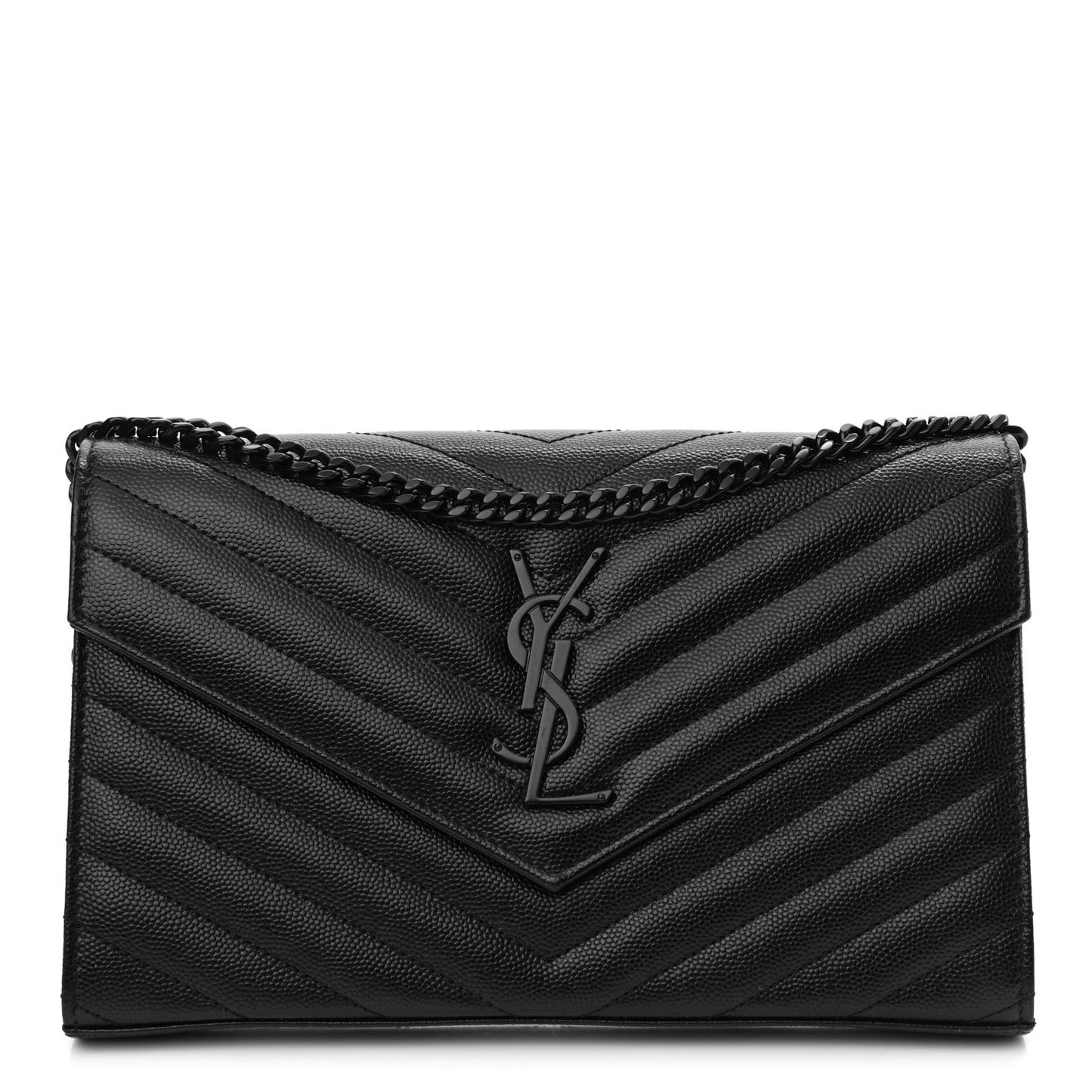 Grain De Poudre Matelasse Chevron Monogram Chain Wallet Black