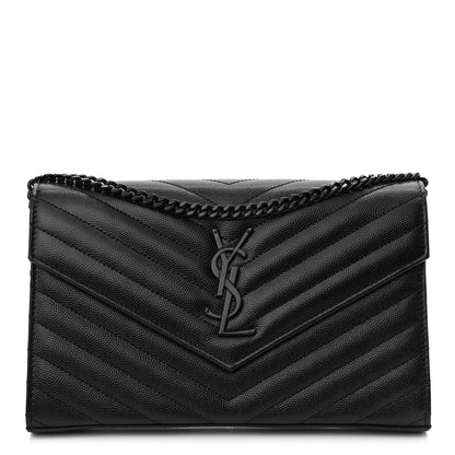 Saint Laurent Grain De Poudre Matelasse Chevron Monogram Chain Wallet Black 1 of 9
