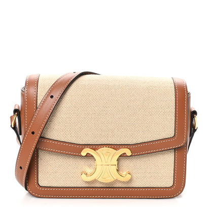 Celine Textile Calfskin Classique Triomphe Bag Natural Tan 1 of 9