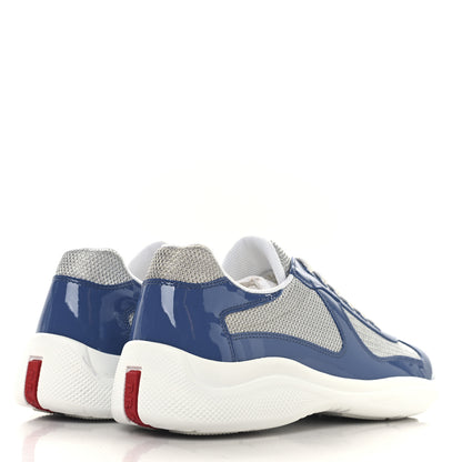 Prada Patent Technical Fabric Mens America's Cup Patchwork Sneakers 8 Blue Silver 5 of 8