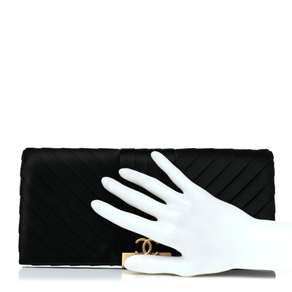 Chanel Satin Pleated Flap Clutch Black 2 of 7
