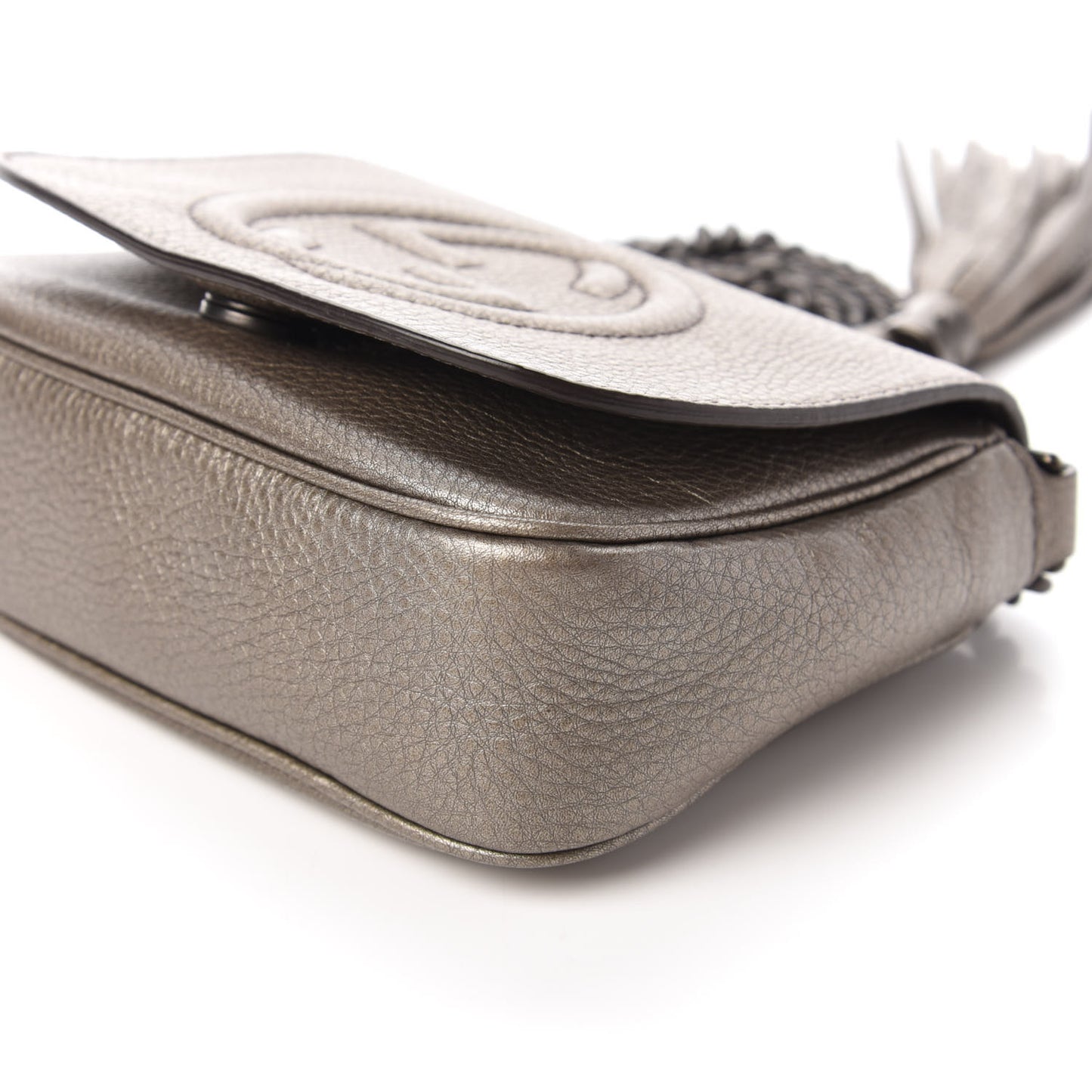 Metallic Pebbled Calfskin Small Soho Flap Crossbody Sasso
