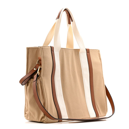 Chloe Cotton Calfskin Diaper Bag White Brown 4 of 14