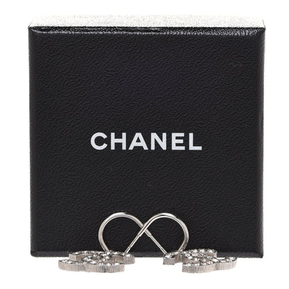 Chanel Metal Crystal CC Half Hoop Drop Earrings Silver 5 of 5