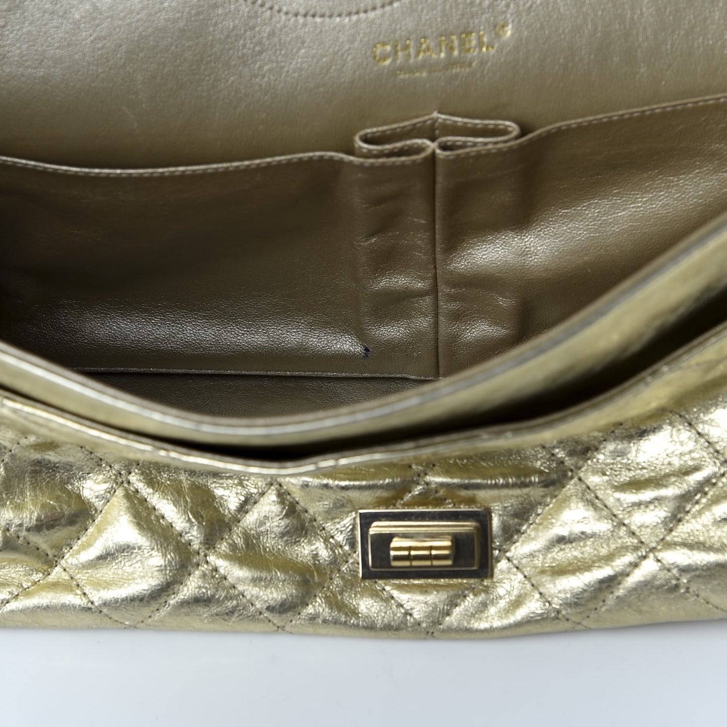 Metallic Aged Calfskin Quilted 2.55 Reissue 228 Flap Gold