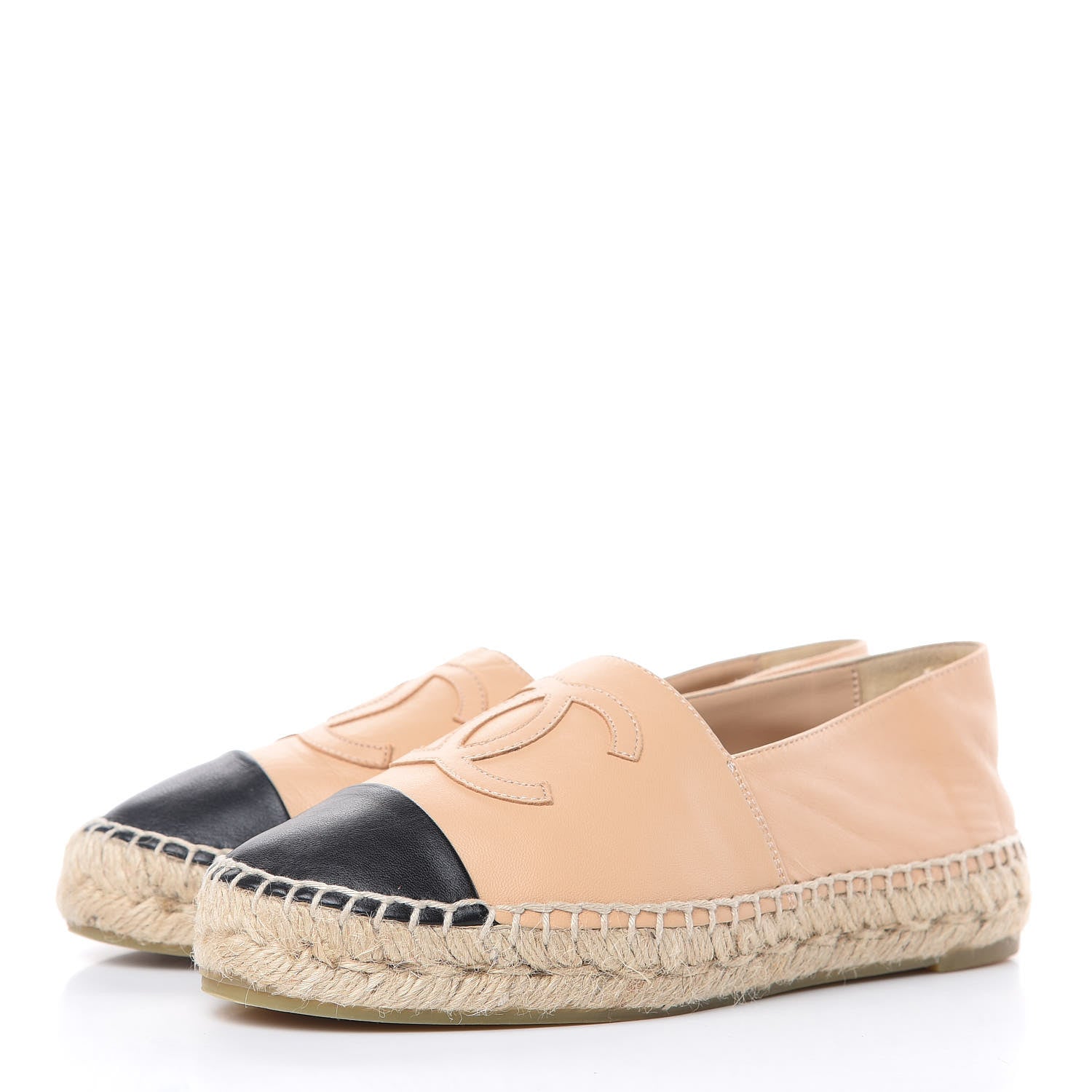 Chanel Lambskin CC Espadrilles 35 Beige Black 3 of 10