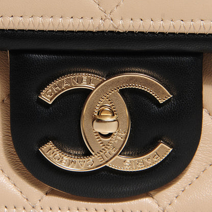 Chanel Lambskin Quilted Medium Graphic Flap Beige Black 9 of 9