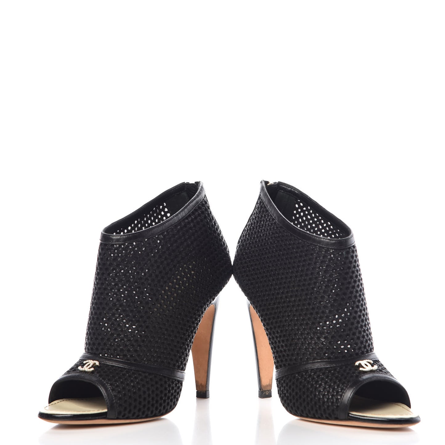 Mesh CC Peep Toe Ankle Boots 38 Black