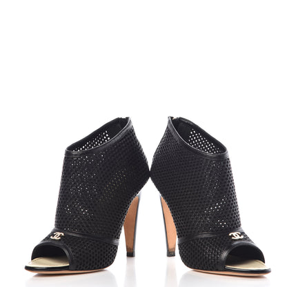 Chanel Mesh CC Peep Toe Ankle Boots 38 Black 5 of 13