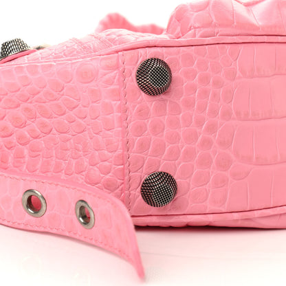 Balenciaga Extra Supple Calfskin Crocodile Embossed Small Le Cagole Shoulder Bag Sweet Pink 9 of 11
