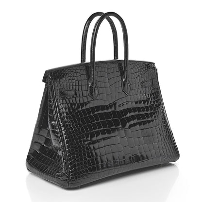 Hermes Shiny Porosus Crocodile Birkin 35 Black 3 of 32