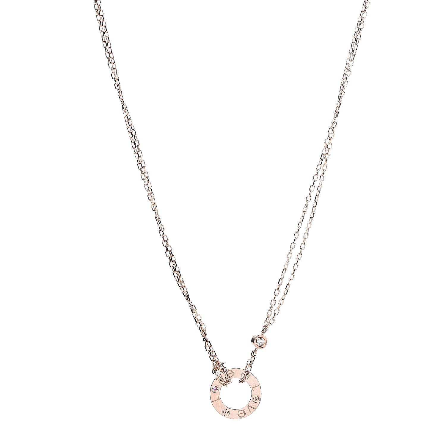 Cartier 18K Pink Gold 1 Diamond 1 Pink Sapphire LOVE Necklace 1 of 5