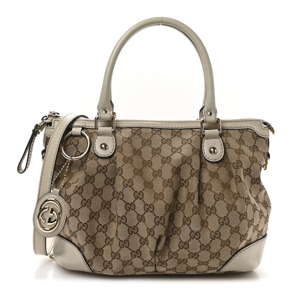 Gucci Monogram Margaux Calfskin Medium Sukey Top Handle Bag Beige Ebony Mystic White 1 of 11