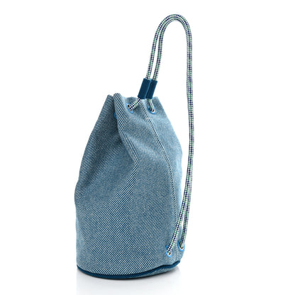 Hermes Toile H Canvas Les Cabanes Drawstring Duffle Bag Bleu Paon 3 of 10