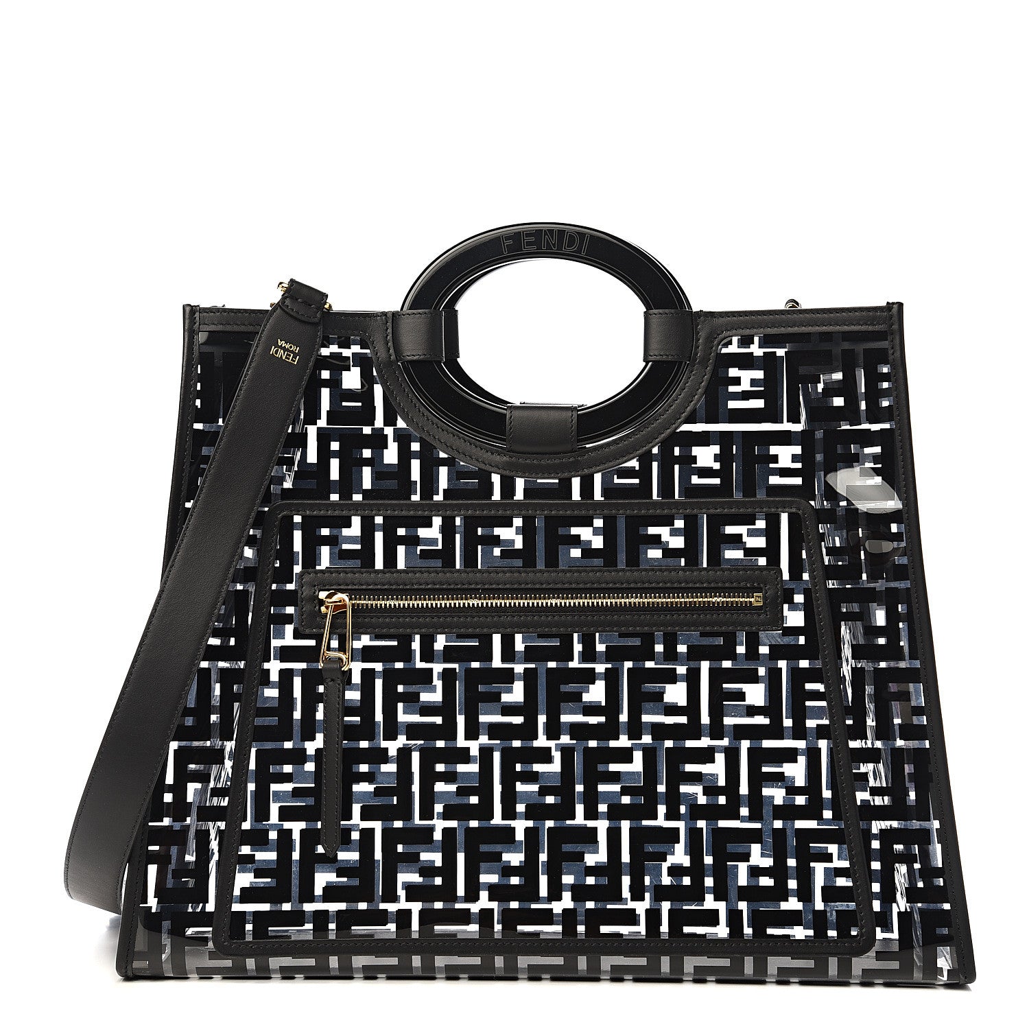 Fendi TPU FF Vitello Century Plexiglass Medium Runaway Shopper Tote Black 1 of 10