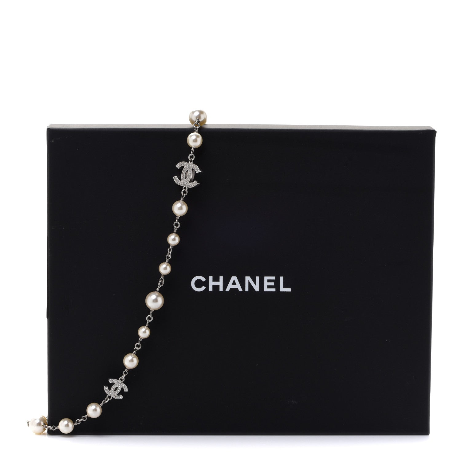 Chanel Crystal Pearl CC Long Necklace Silver 6 of 6