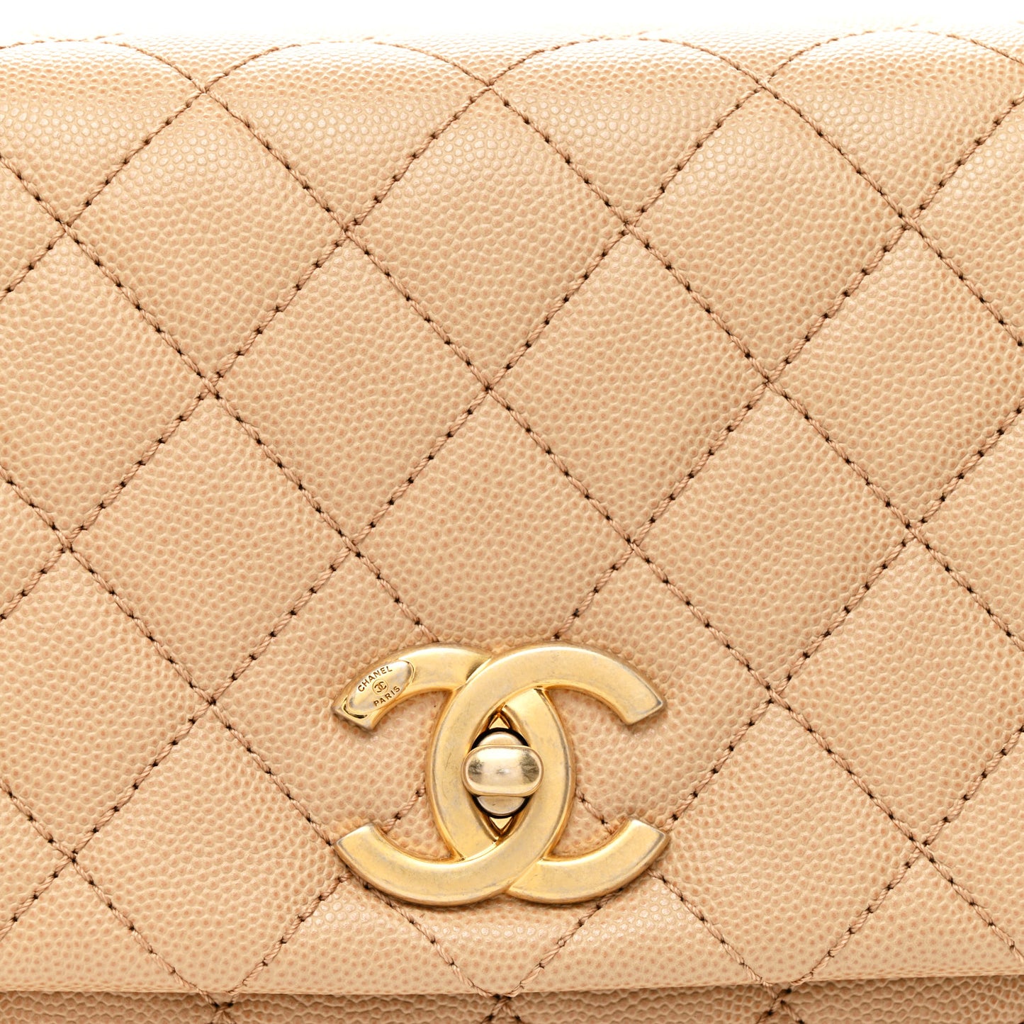 Caviar Quilted Medium Coco Handle Flap Beige