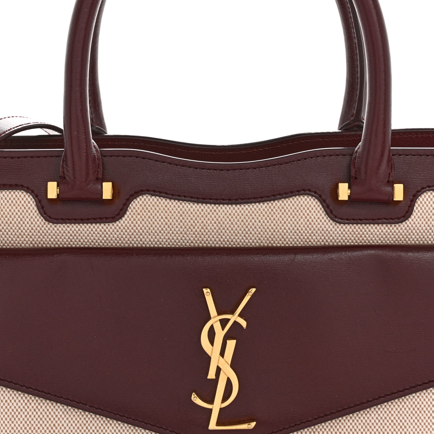Canvas Calfskin Medium Uptown Tote Dark Beige