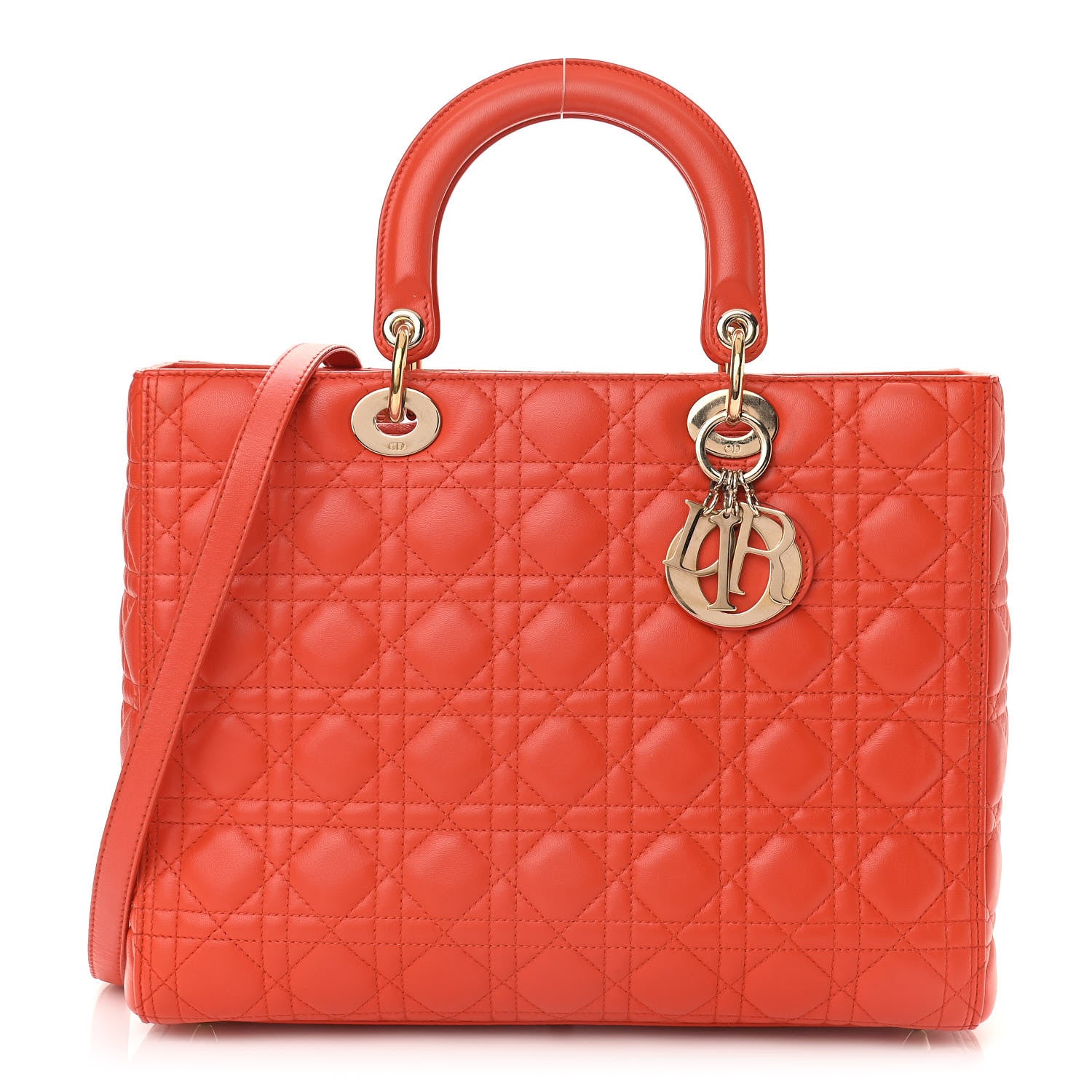 Christian Dior Lambskin Cannage Large Lady Dior Orange 1 of 11