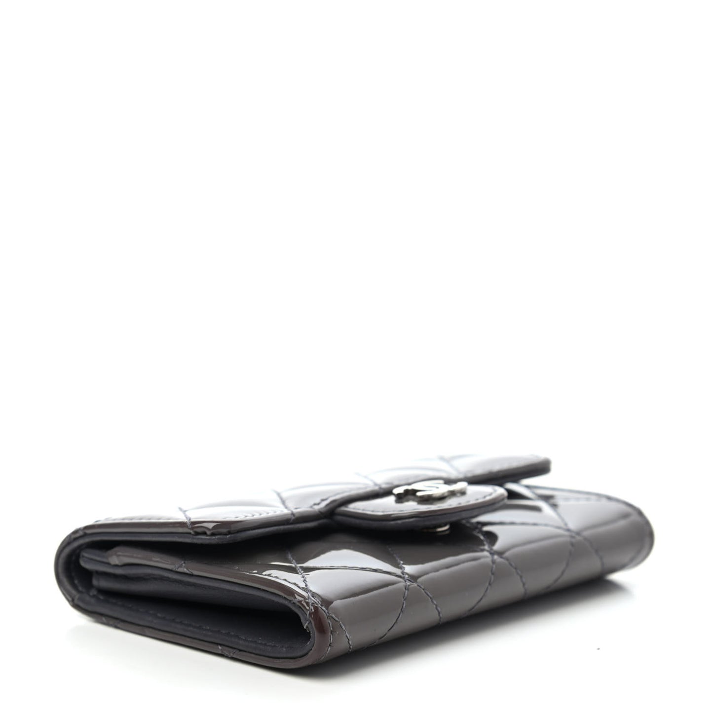 Patent Quilted Flap Card Holder Dark Grey