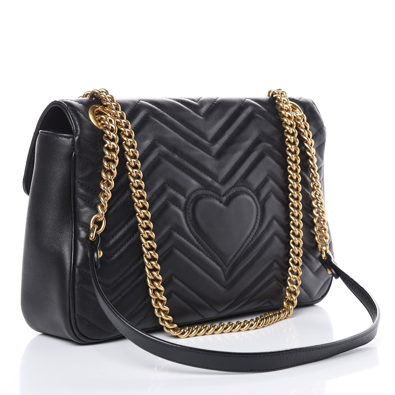 Gucci Calfskin Matelasse Medium GG Marmont Shoulder Bag Black 3 of 15