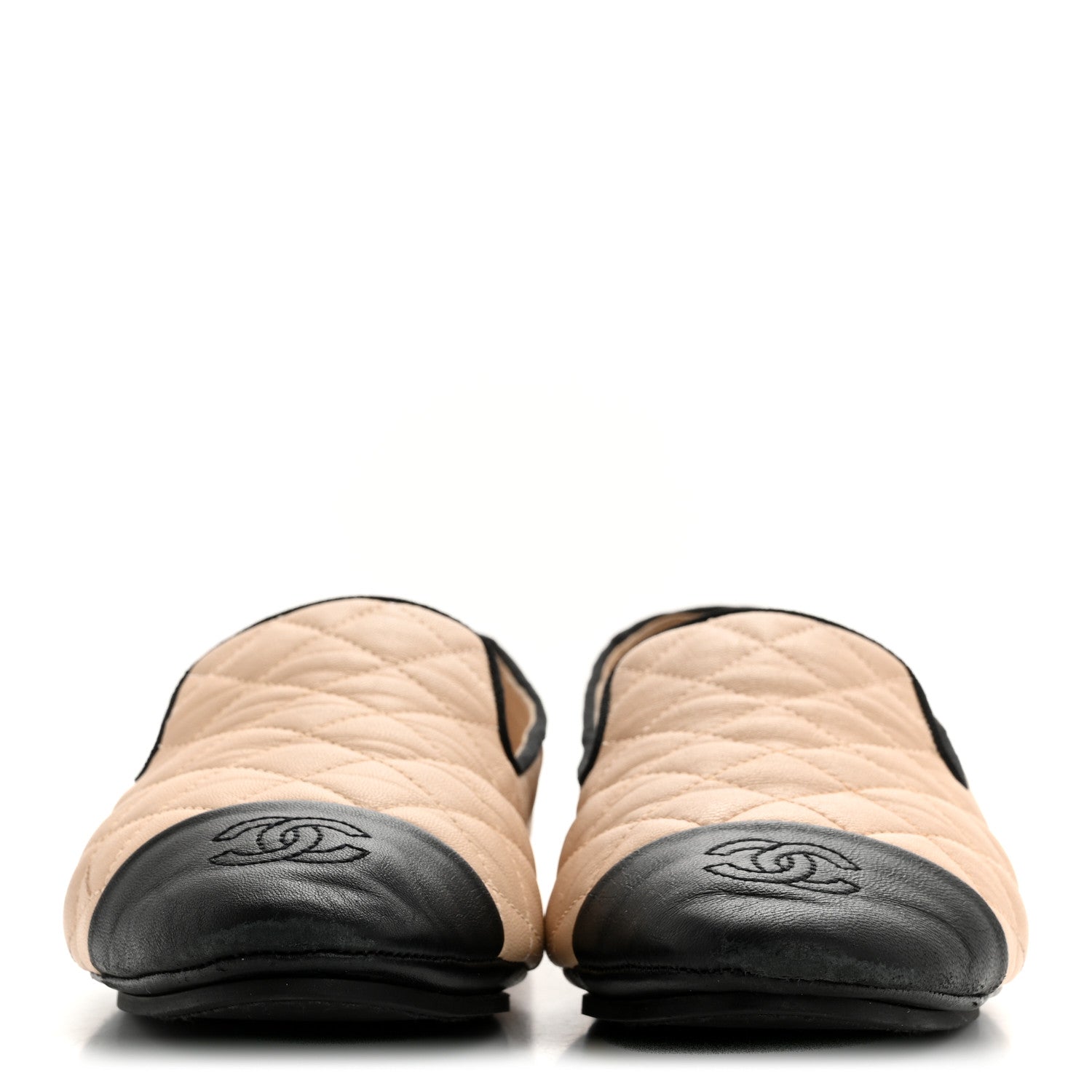 Chanel Lambskin Quilted Cap Toe Slipper With Pouch 39 Beige Black 3 of 12