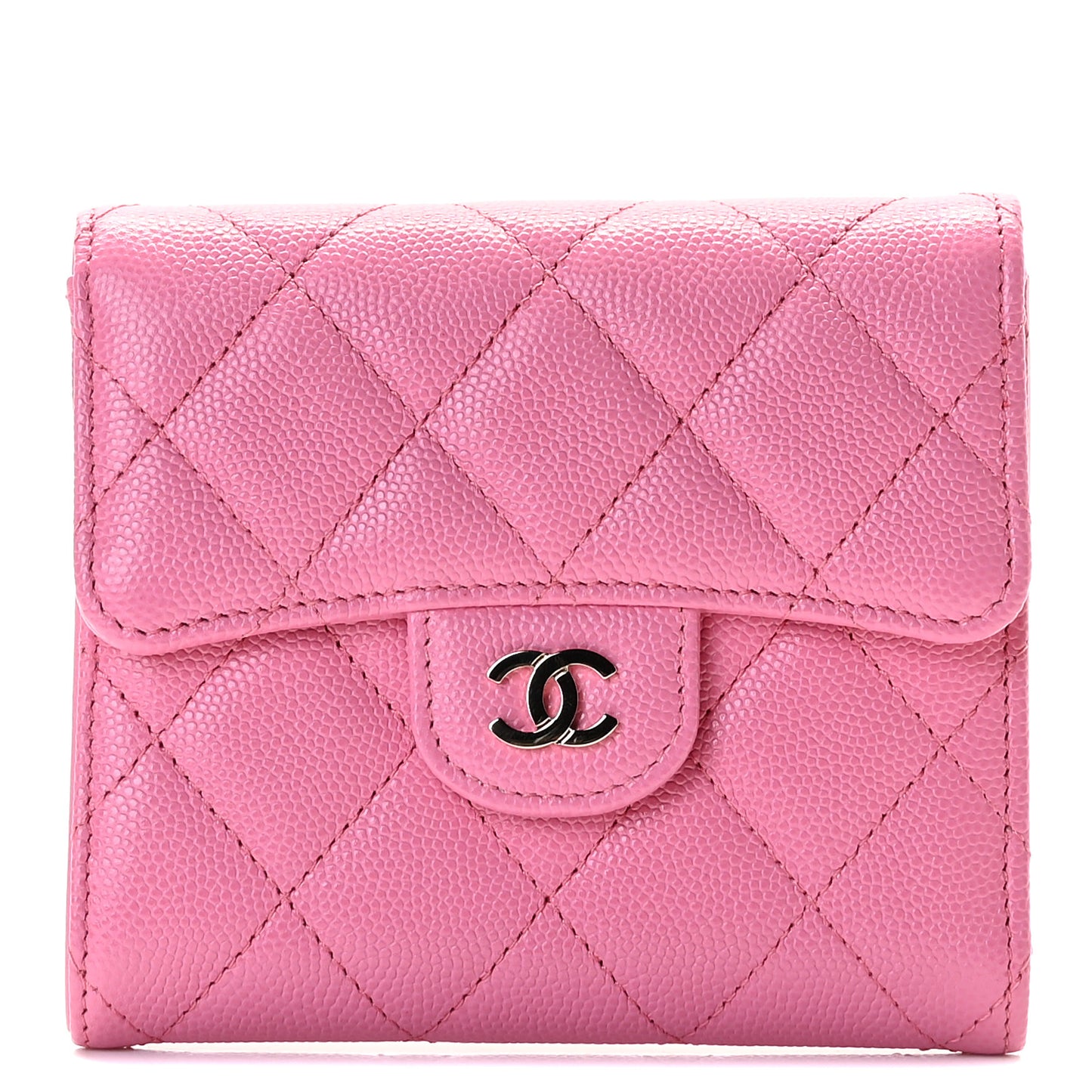 Caviar Quilted Compact Flap Wallet Pink
