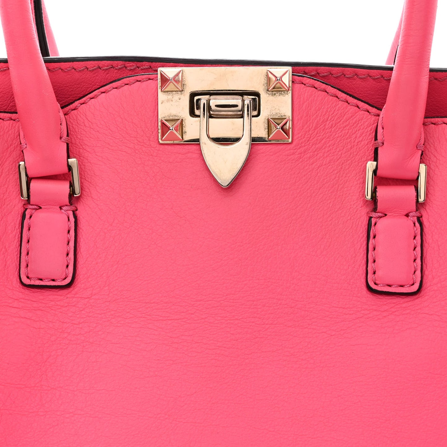 Vitello Rockstud Double Handle Tote Fuxia Fluo