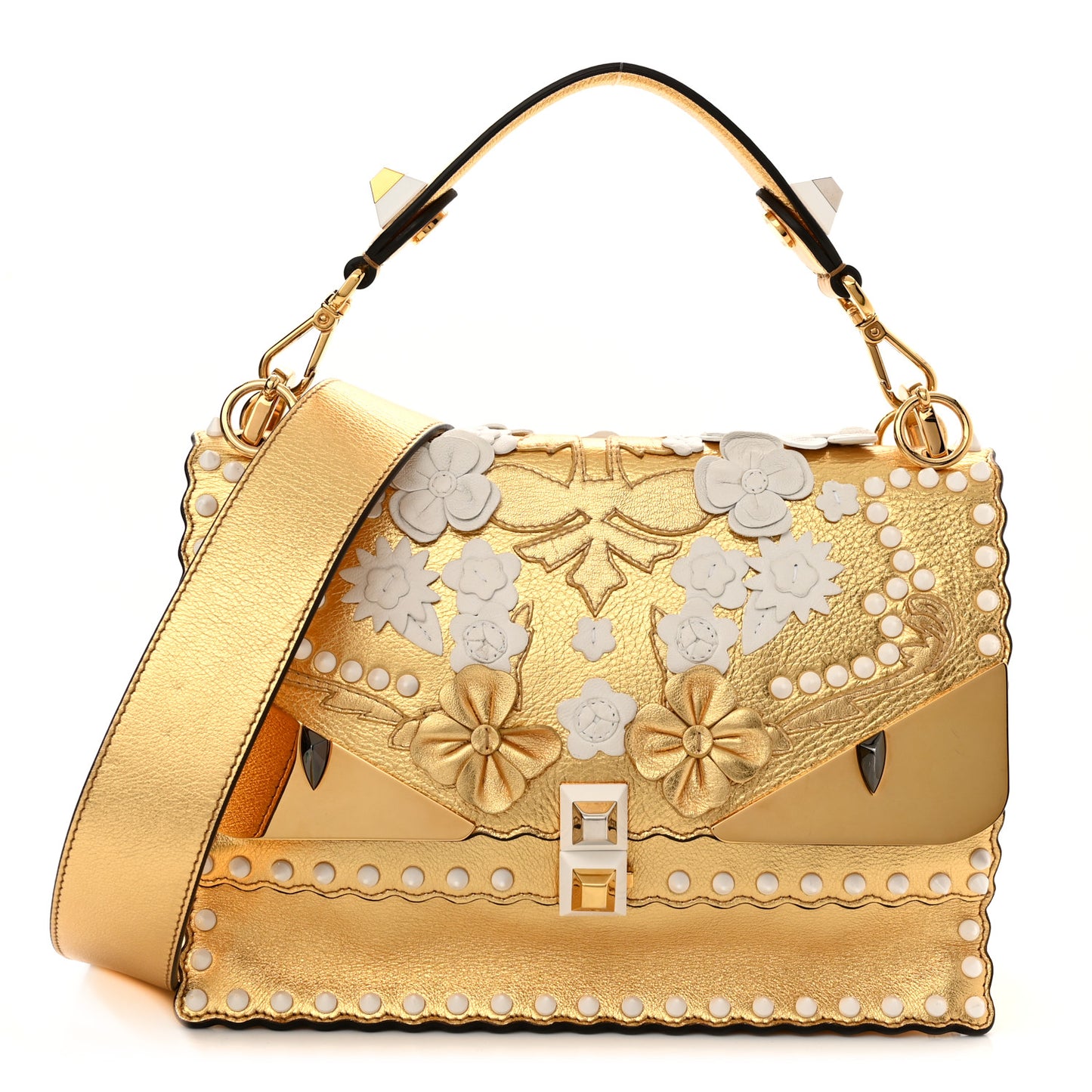 Metallic Calfskin Wonder Monster Kan I Shoulder Bag Gold