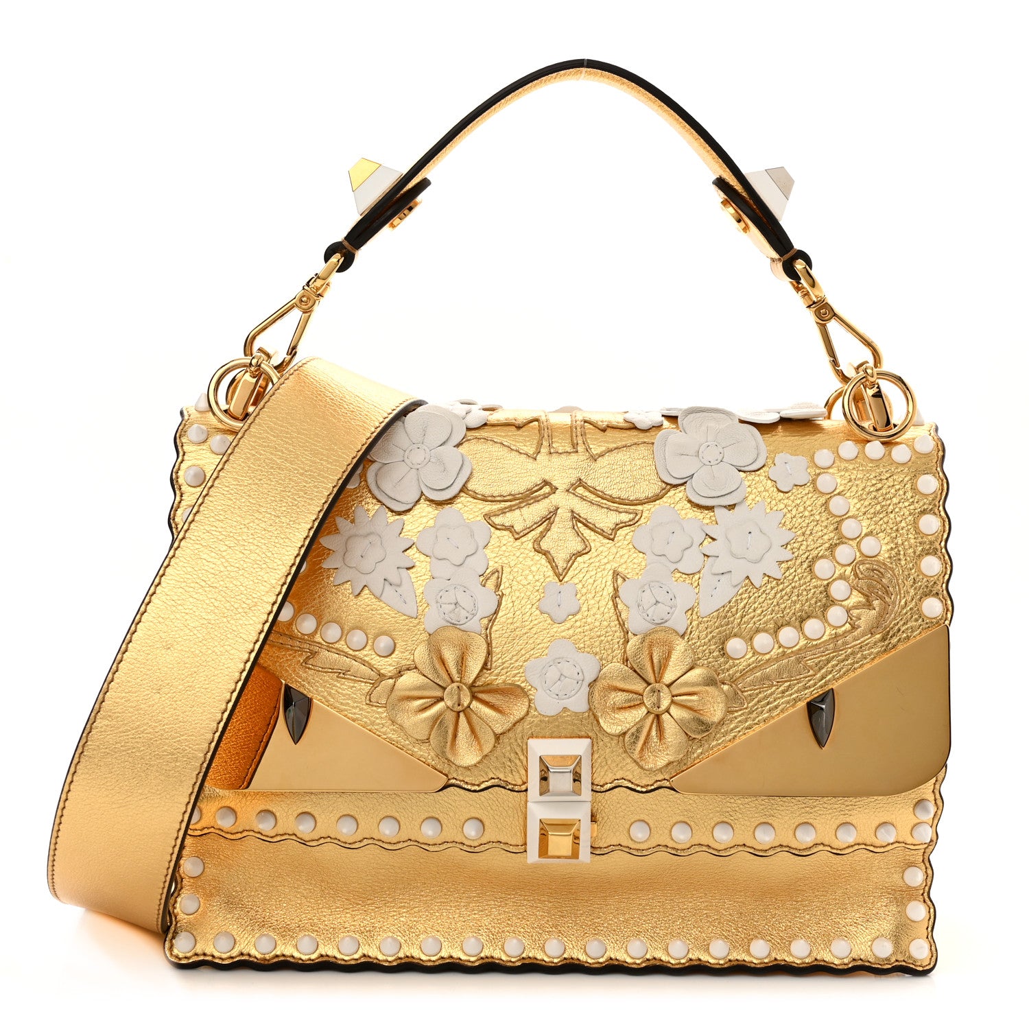 Fendi Metallic Calfskin Wonder Monster Kan I Shoulder Bag Gold 1 of 10