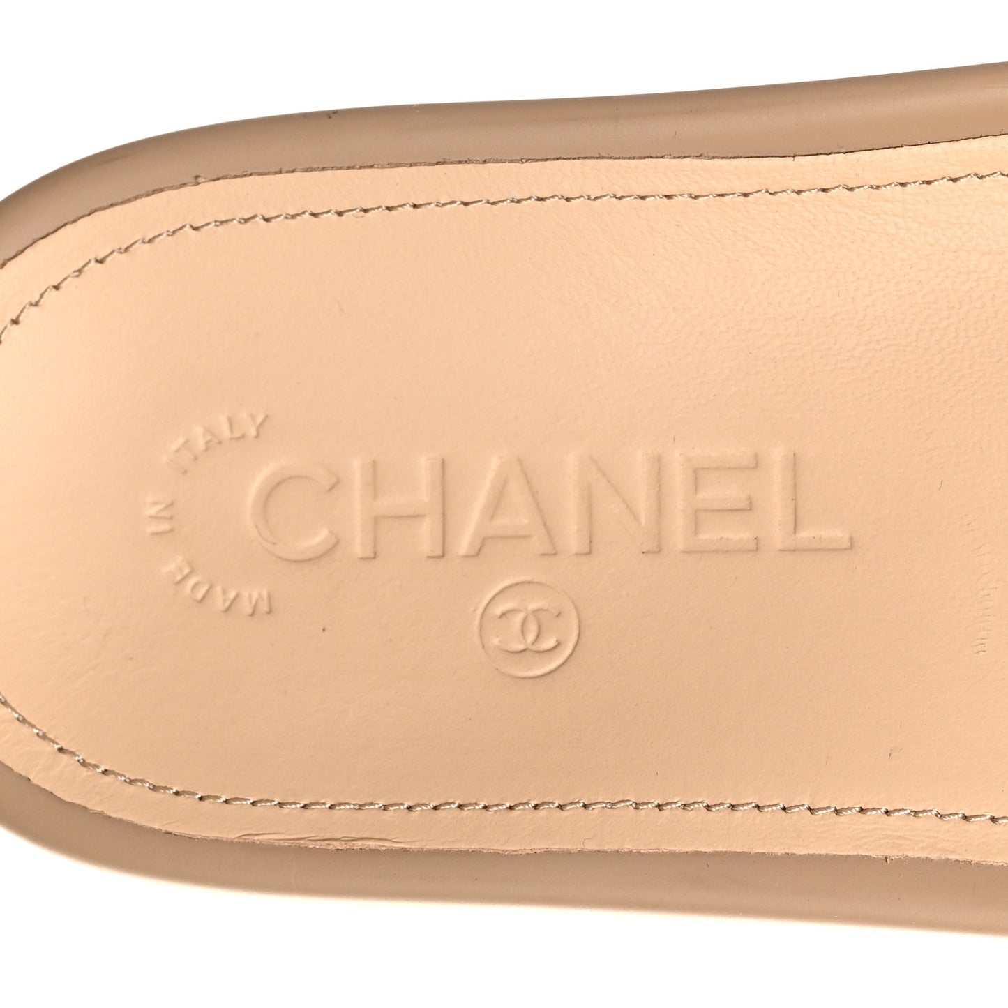 Felt Pearl Lambskin Chain Flat Sandals 38 Beige