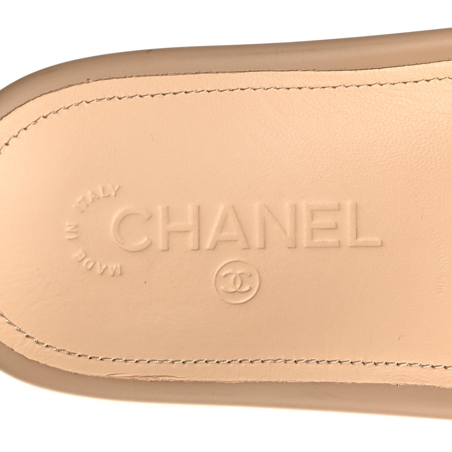 Chanel Felt Pearl Lambskin Chain Flat Sandals 38 Beige 8 of 8