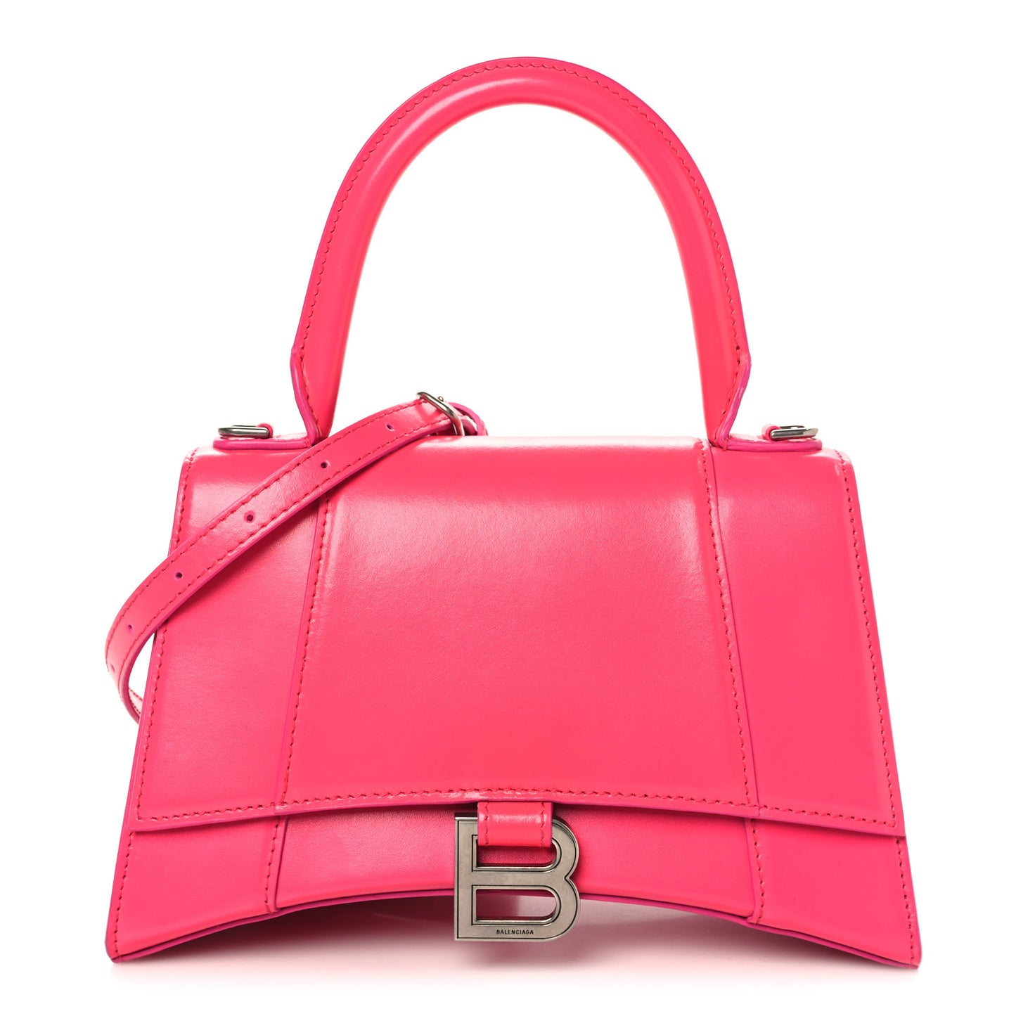 Shiny Box Calfskin Small Hourglass Top Handle Bag Acid Fuchsia
