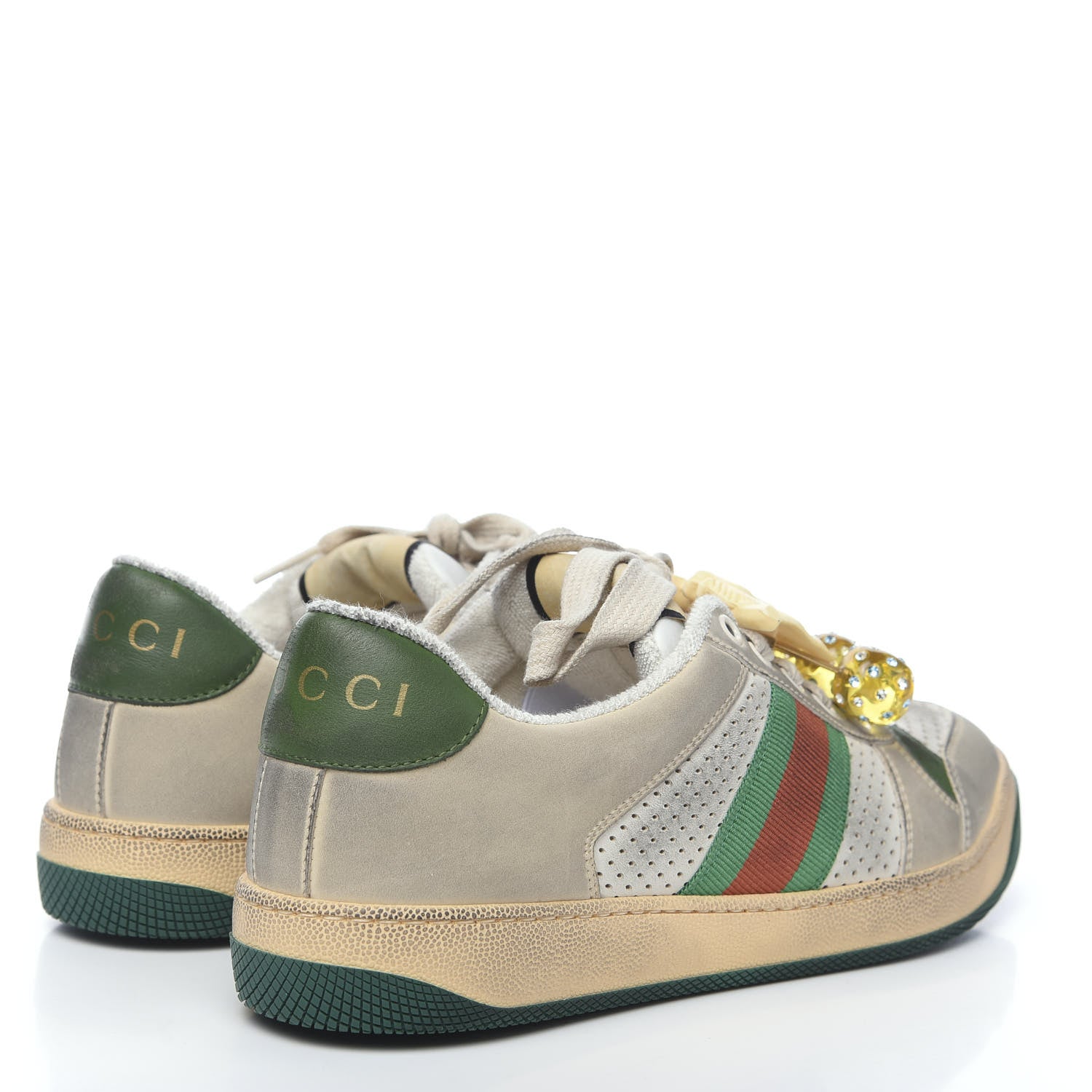 Gucci Nubuck Web Cherries Womens Screener Sneakers 39 Dusty Milk White Vintage Green 4 of 9