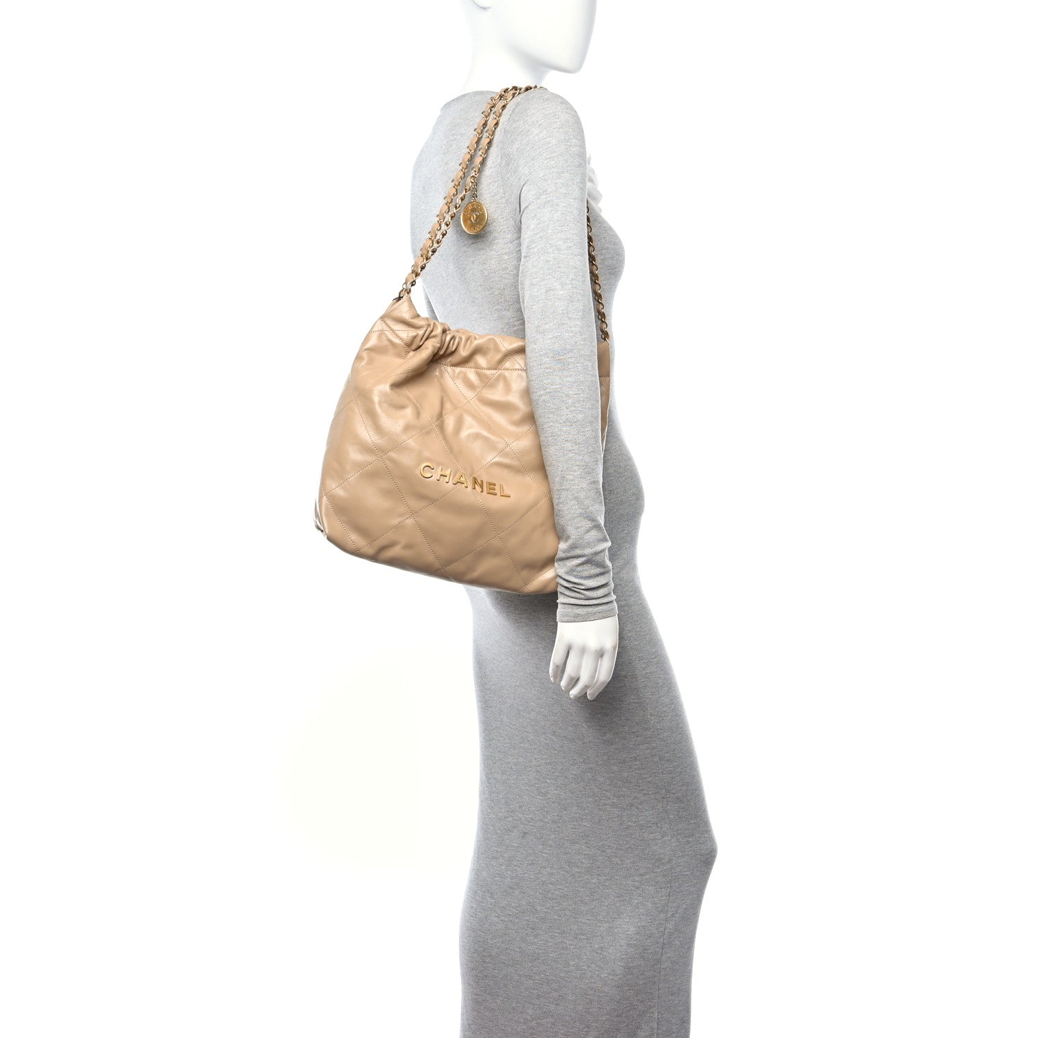 Chanel Shiny Calfskin Quilted Small Chanel 22 Beige 2 of 12