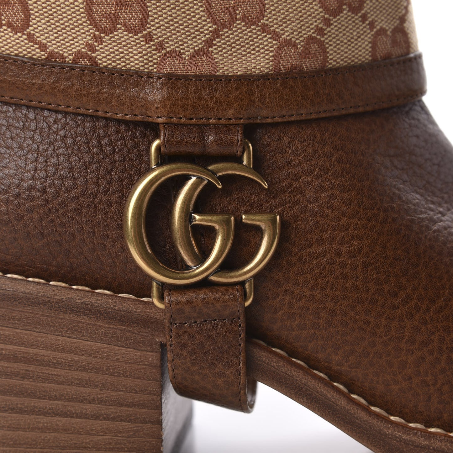 GG Monogram Calfskin Lola Tall Boots 37.5 Beige Ruggine Cuir