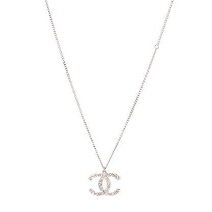 Chanel Crystal CC Pendant Necklace Silver 1 of 4