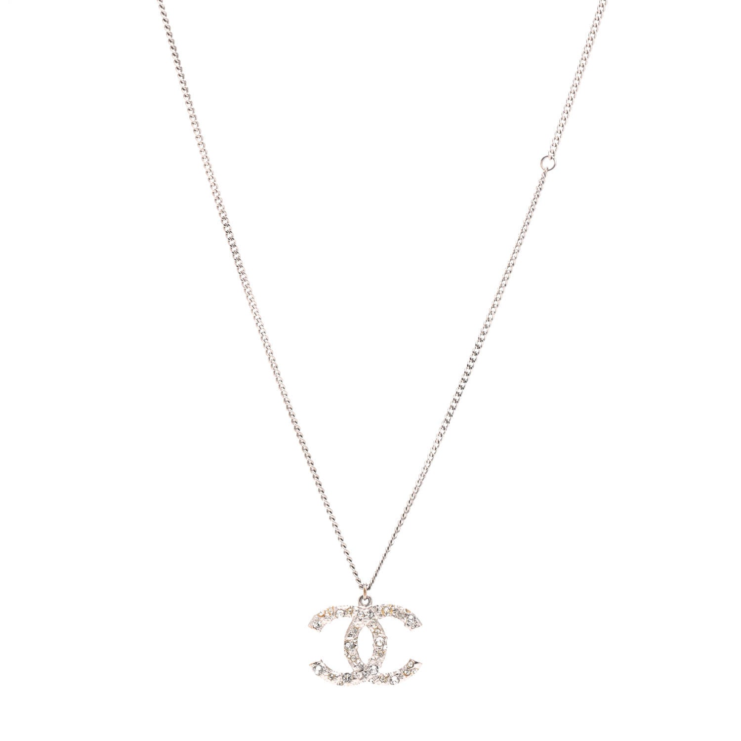 Chanel Crystal CC Pendant Necklace Silver 1 of 4